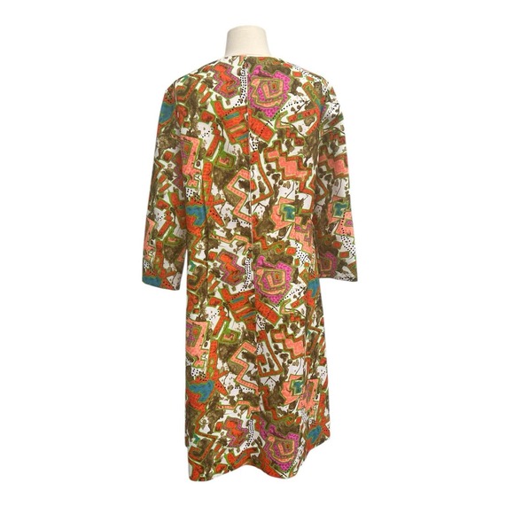 Vintage Handmade Mod Print 60s 70s Bark Cloth Long Sleeve Dress- Large ? - Picture 3 of 5